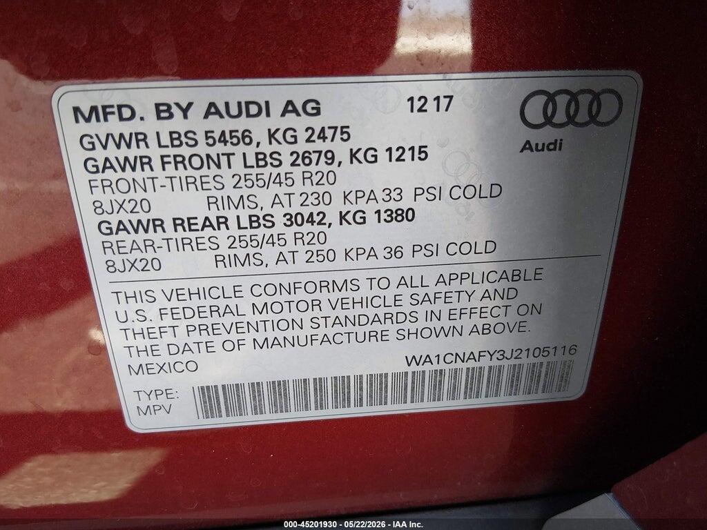 WA1CNAFY3J2105116 2018 AUDI Q5 photo no. 9