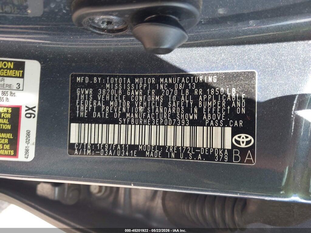 5YFBURHE3EP007393 2014 TOYOTA COROLLA photo no. 9