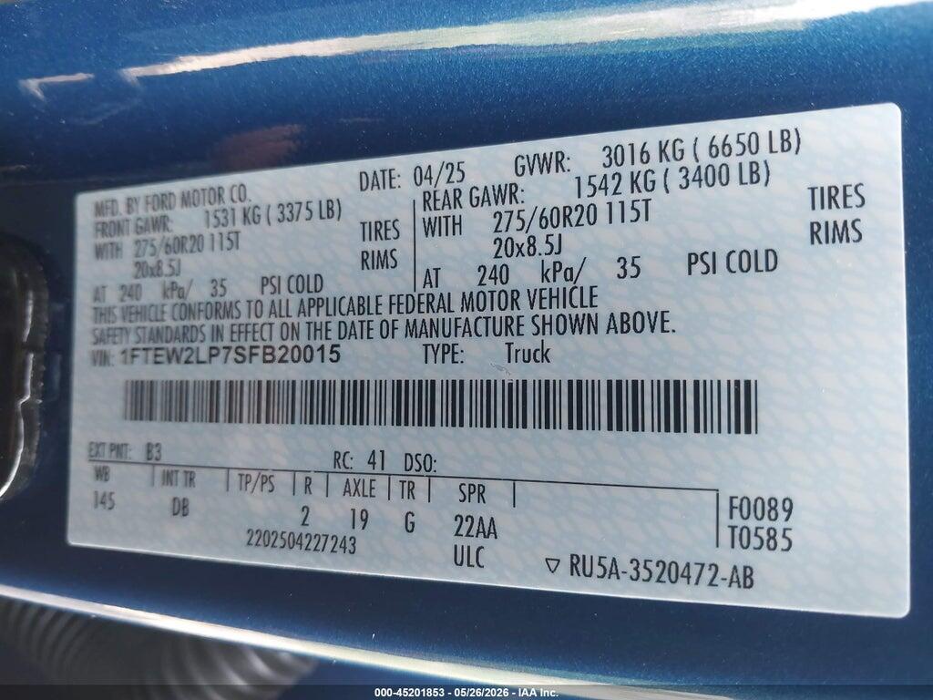 1FTEW2LP7SFB20015 2025 FORD F-150 photo no. 9