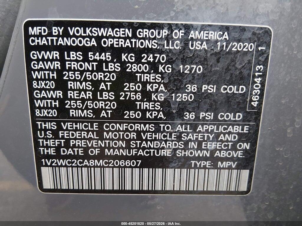 1V2WC2CA8MC206607 2021 VOLKSWAGEN ATLAS CROSS SPORT photo no. 9