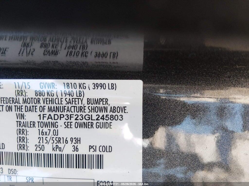 1FADP3F23GL245803 2016 FORD FOCUS photo no. 9