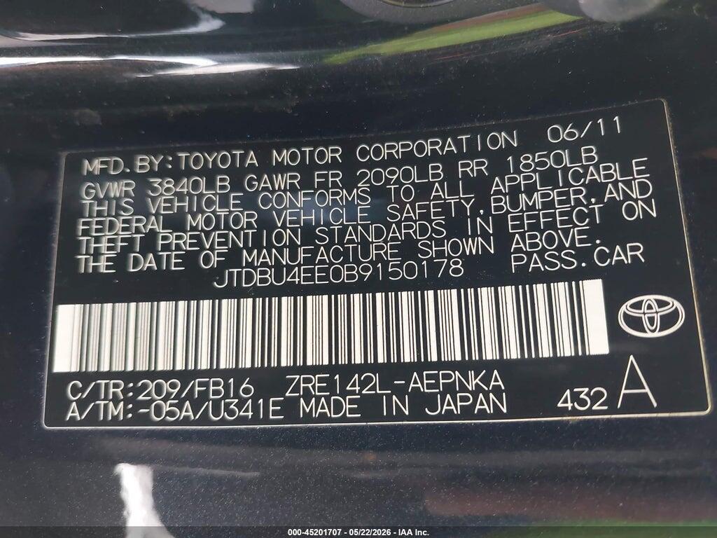 JTDBU4EE0B9150178 2011 TOYOTA COROLLA photo no. 9