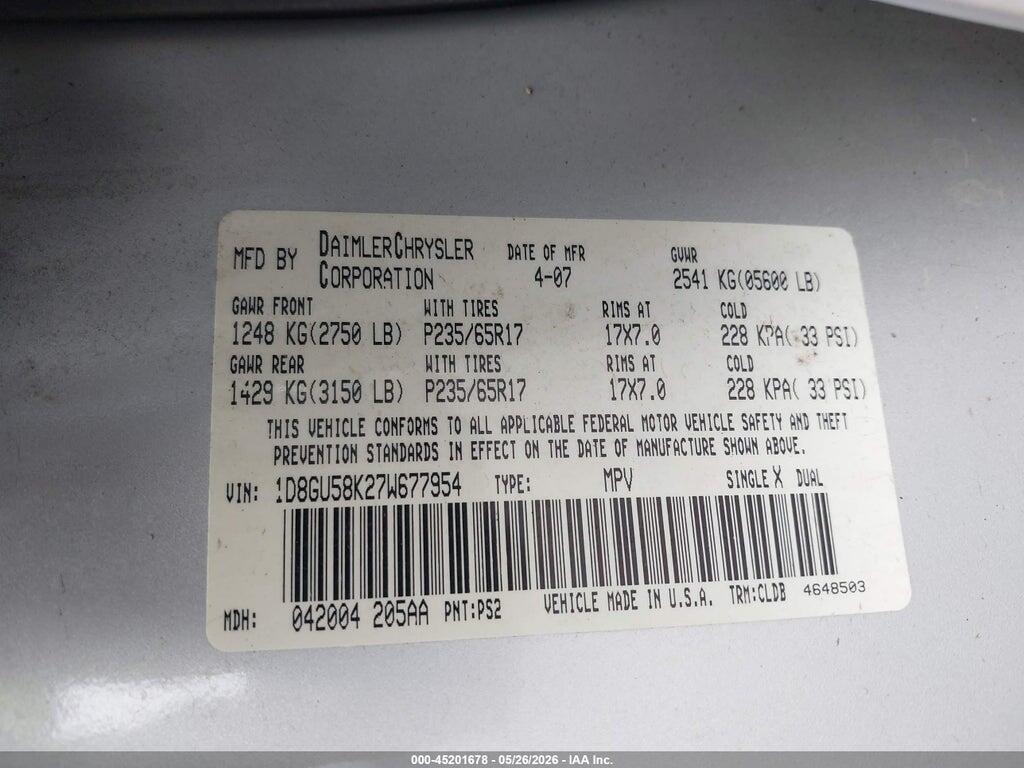 1D8GU58K27W677954 2007 DODGE NITRO photo no. 9
