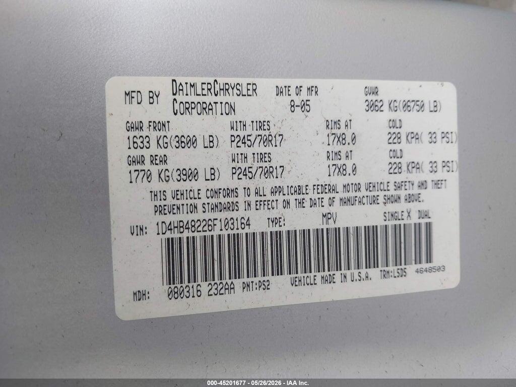 1D4HB48226F103164 2006 DODGE DURANGO photo no. 9