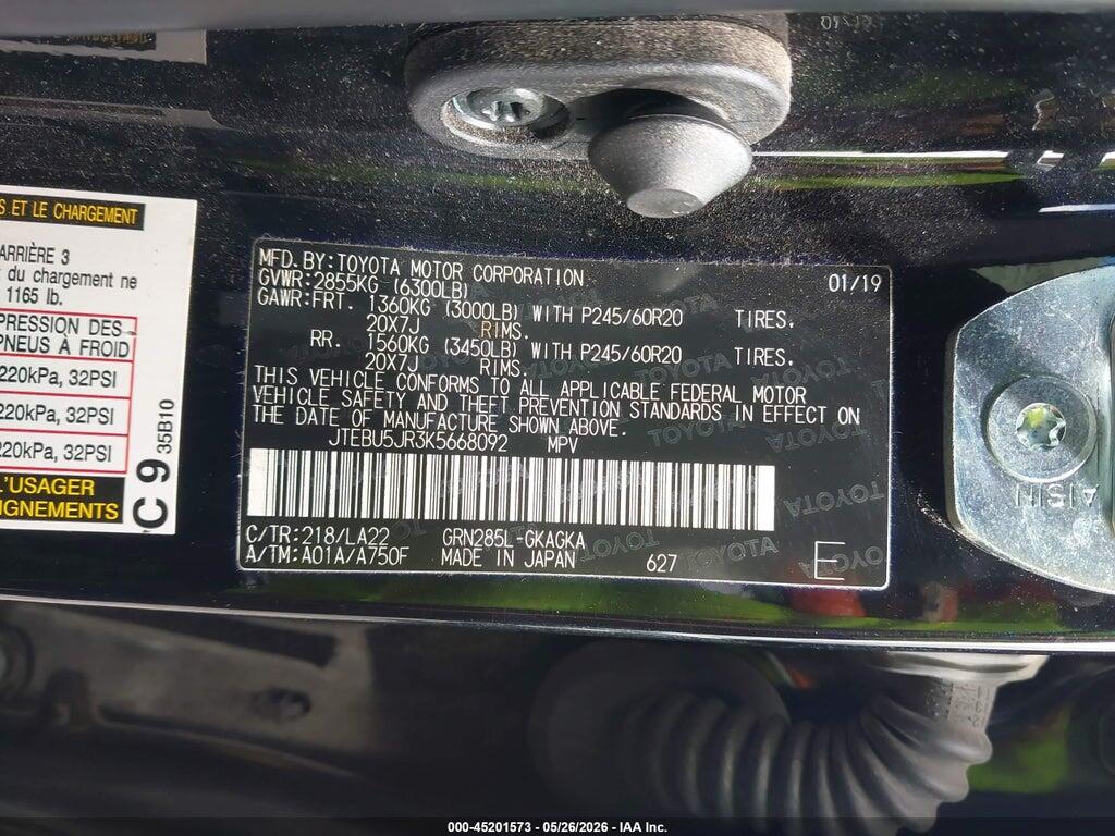 JTEBU5JR3K5668092 2019 TOYOTA 4RUNNER photo no. 9