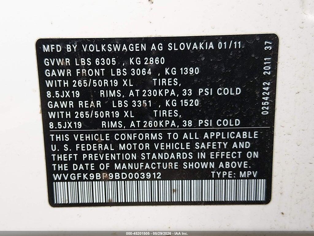WVGFK9BP9BD003912 2011 VOLKSWAGEN TOUAREG photo no. 9