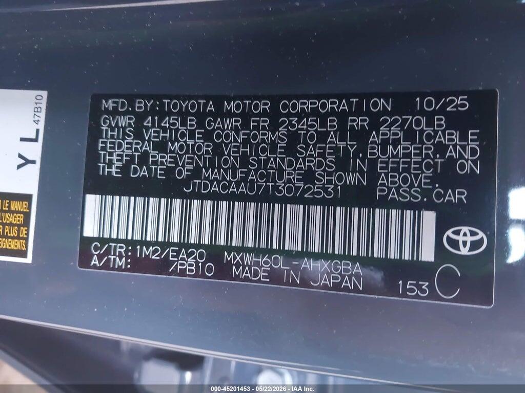 JTDACAAU7T3072531 2026 TOYOTA PRIUS photo no. 9