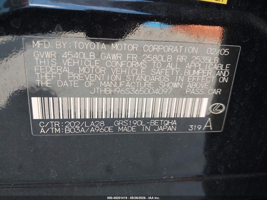 JTHBH96S365004097 2006 LEXUS GS 300 photo no. 9