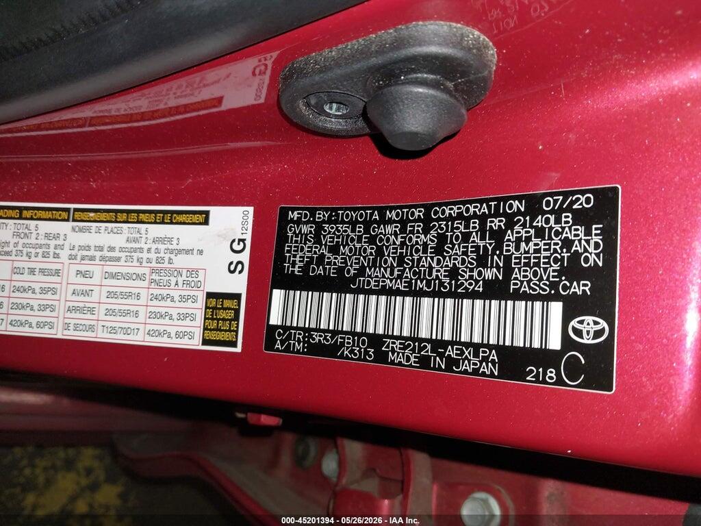 JTDEPMAE1MJ131294 2021 TOYOTA COROLLA photo no. 9