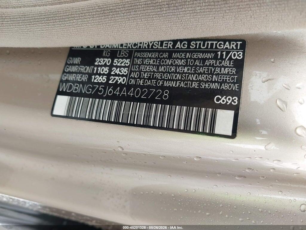 WDBNG75J64A402728 2004 MERCEDES-BENZ S 500 photo no. 9