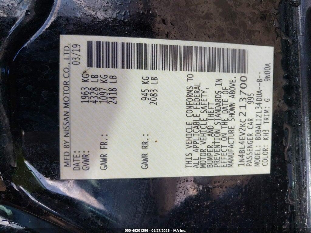 1N4BL4EV2KC213700 2019 NISSAN ALTIMA photo no. 9