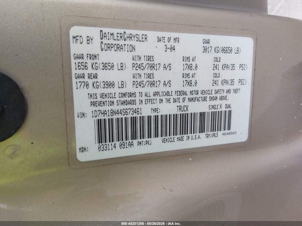1D7HA18N44S673461 2004 DODGE RAM 1500 photo no. 9