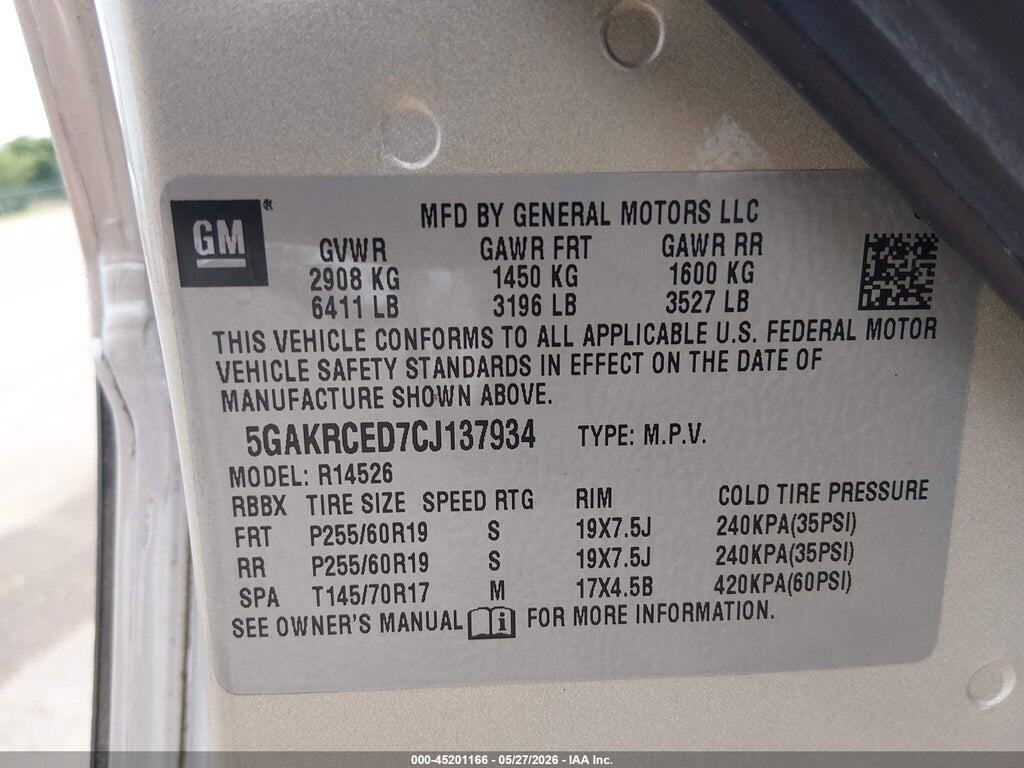 5GAKRCED7CJ137934 2012 BUICK ENCLAVE photo no. 9