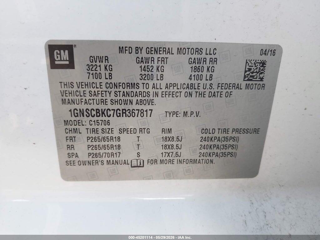 1GNSCBKC7GR367817 2016 CHEVROLET TAHOE photo no. 9