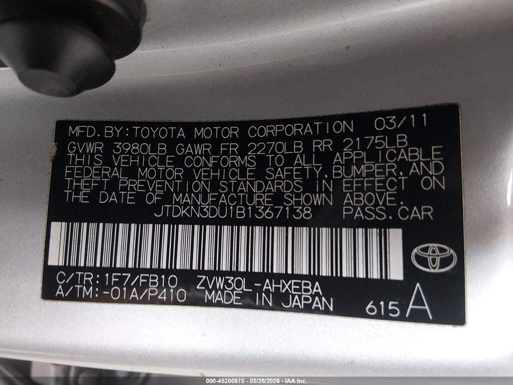 JTDKN3DU1B1367138 2011 TOYOTA PRIUS photo no. 9