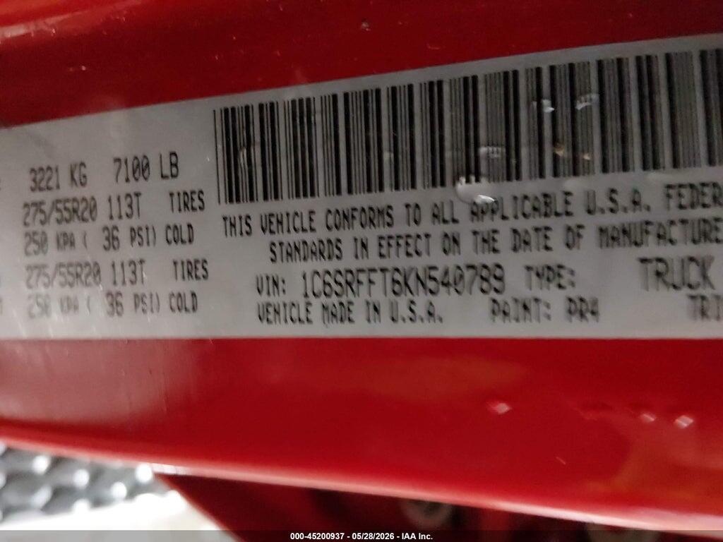 1C6SRFFT6KN540789 2019 RAM 1500 photo no. 9