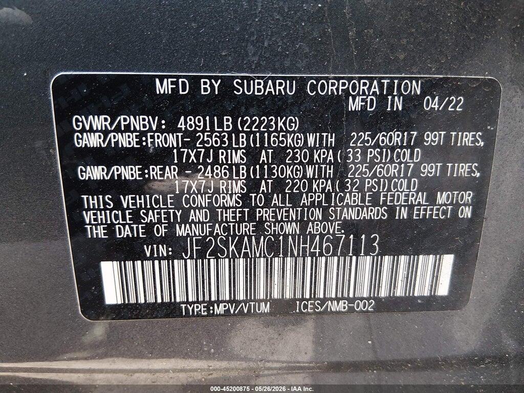 JF2SKAMC1NH467113 2022 SUBARU FORESTER photo no. 9