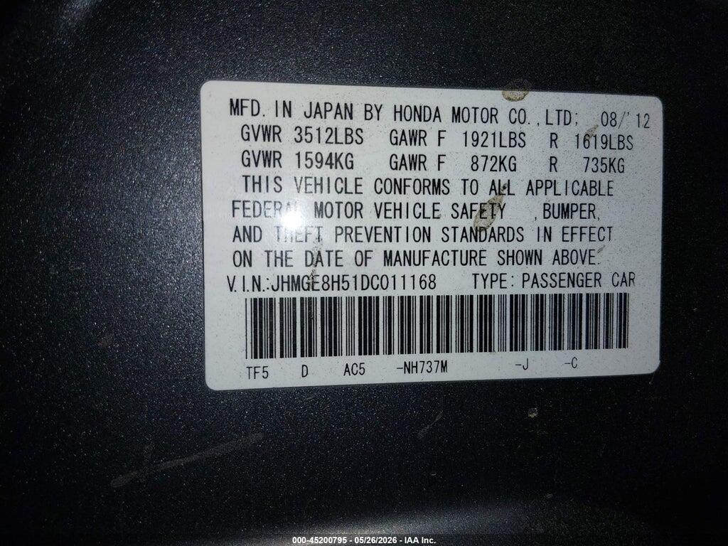 JHMGE8H51DC011168 2013 HONDA FIT photo no. 9