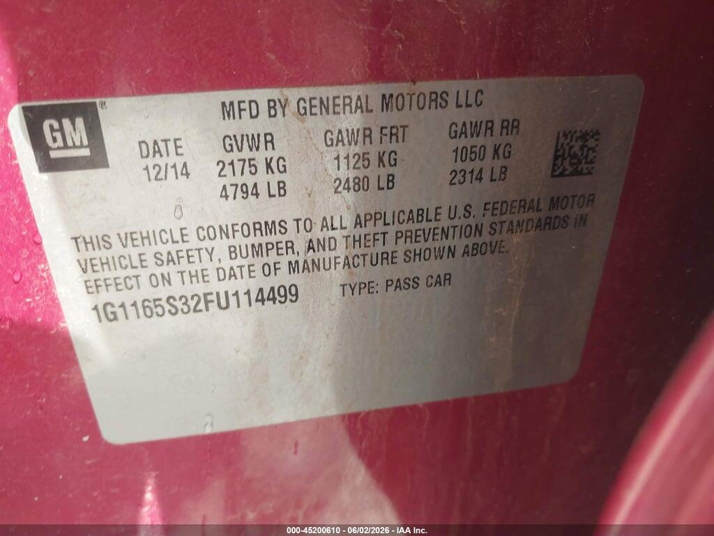1G1165S32FU114499 2015 CHEVROLET IMPALA photo no. 9