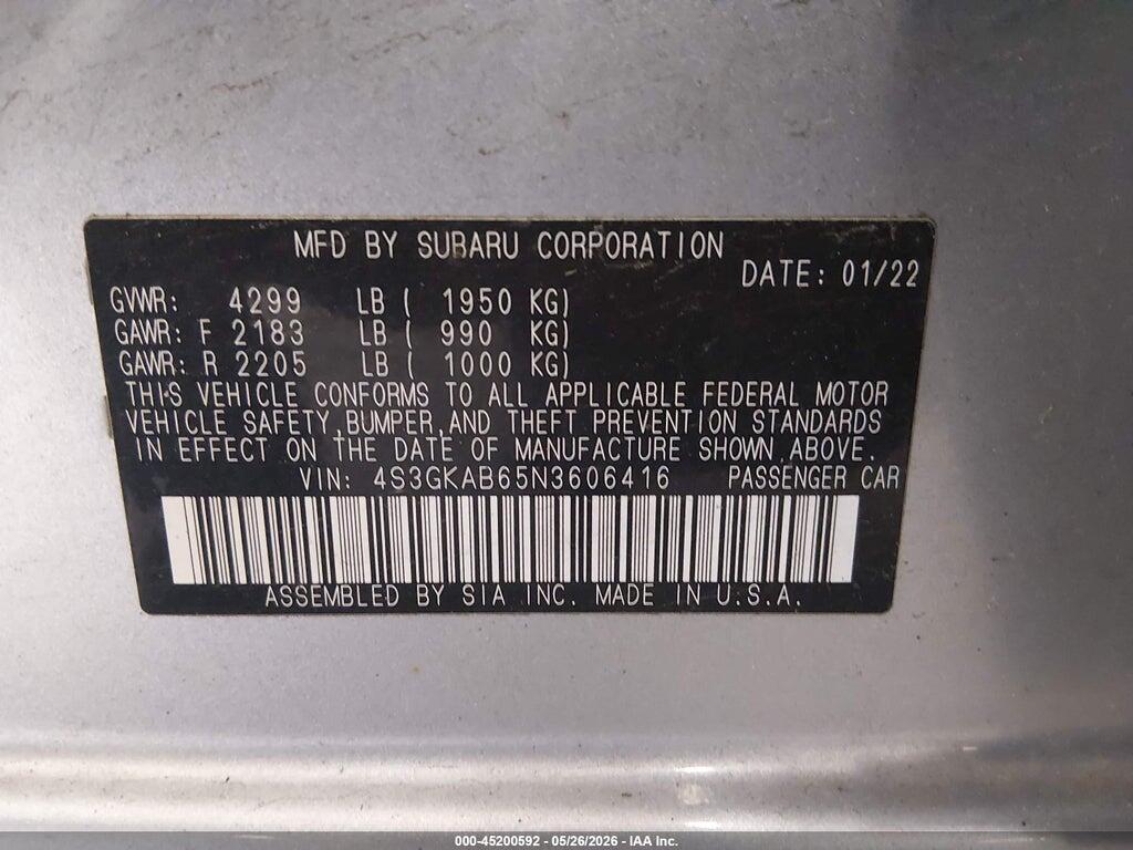 4S3GKAB65N3606416 2022 SUBARU IMPREZA photo no. 9