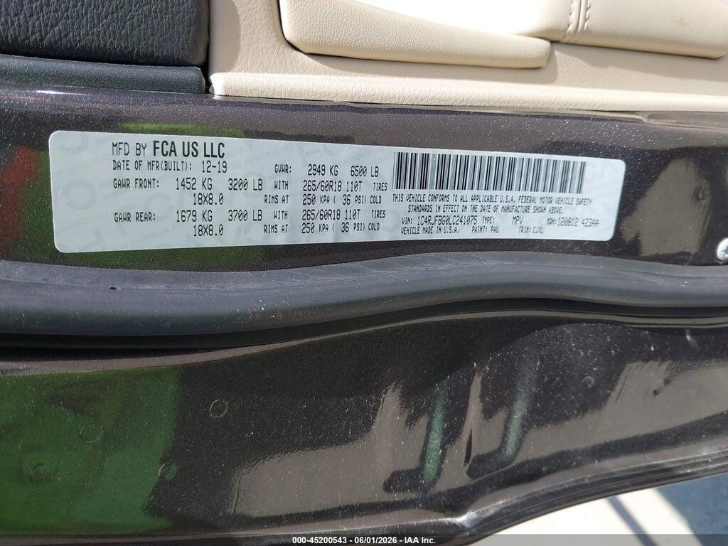 1C4RJFBG0LC241075 2020 JEEP GRAND CHEROKEE photo no. 9