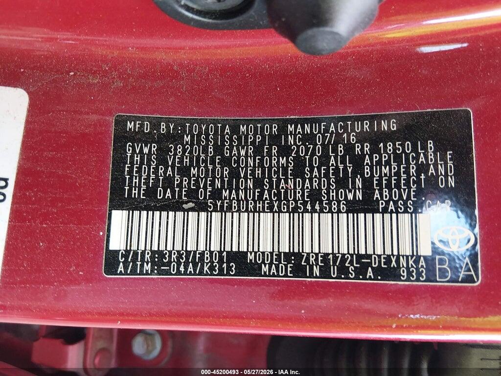 5YFBURHEXGP544586 2016 TOYOTA COROLLA photo no. 9