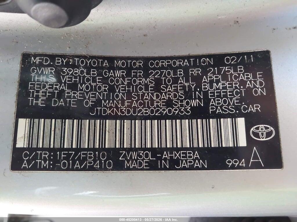 JTDKN3DU2B0290933 2011 TOYOTA PRIUS photo no. 9