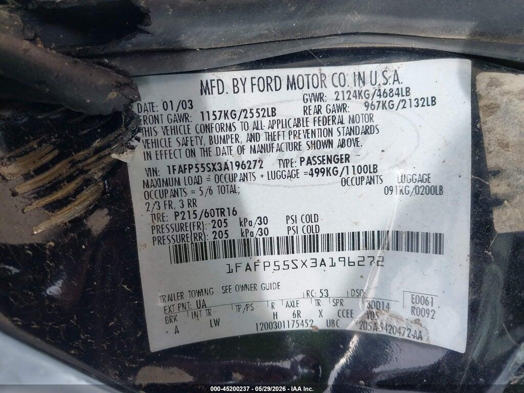 1FAFP55SX3A196272 2003 FORD TAURUS photo no. 9