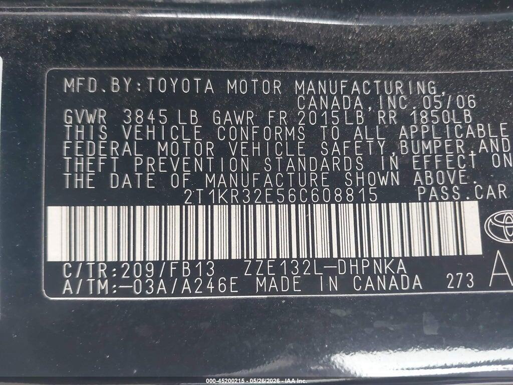 2T1KR32E56C608815 2006 TOYOTA MATRIX photo no. 9