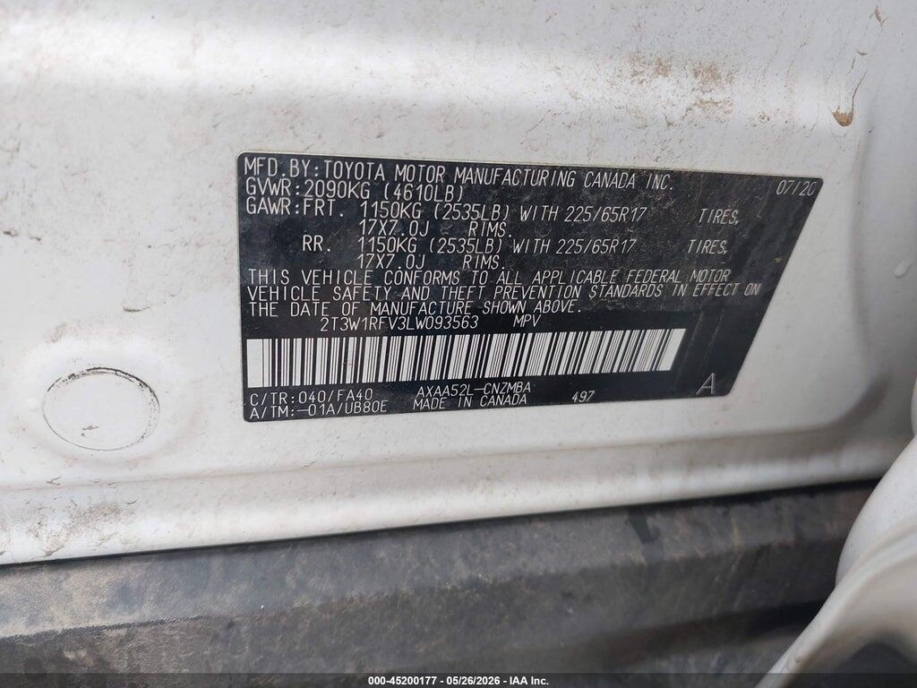 2T3W1RFV3LW093563 2020 TOYOTA RAV4 photo no. 9