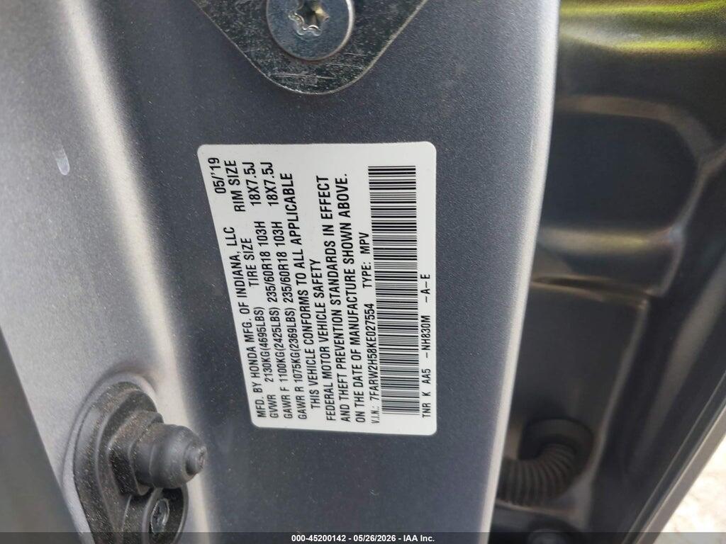 7FARW2H58KE027554 2019 HONDA CR-V photo no. 9
