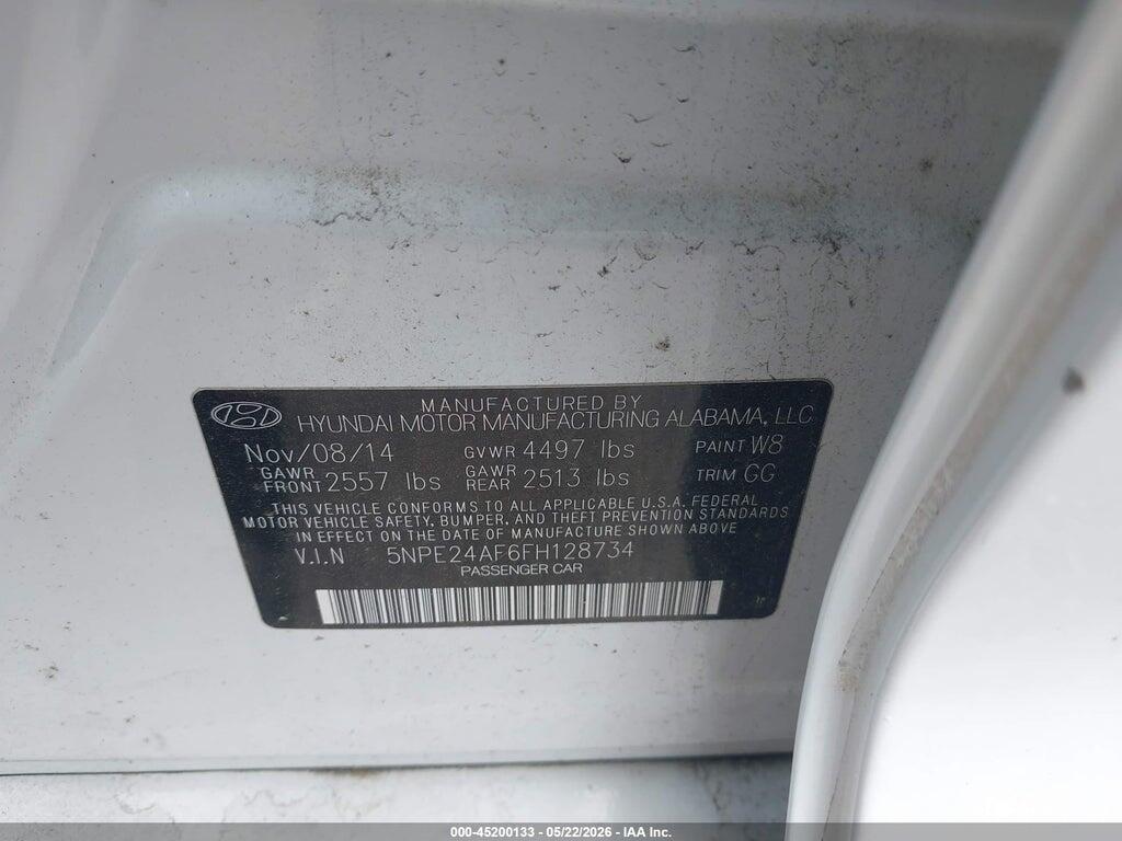 5NPE24AF6FH128734 2015 HYUNDAI SONATA photo no. 9