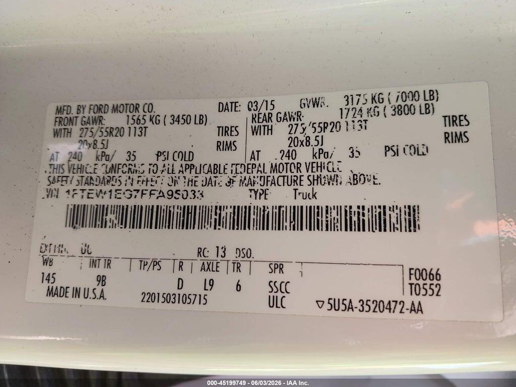 1FTEW1EG7FFA95033 2015 FORD F-150 photo no. 9