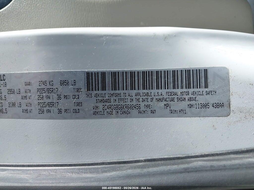 2C4RDGBG6KR602456 2019 DODGE GRAND CARAVAN photo no. 9