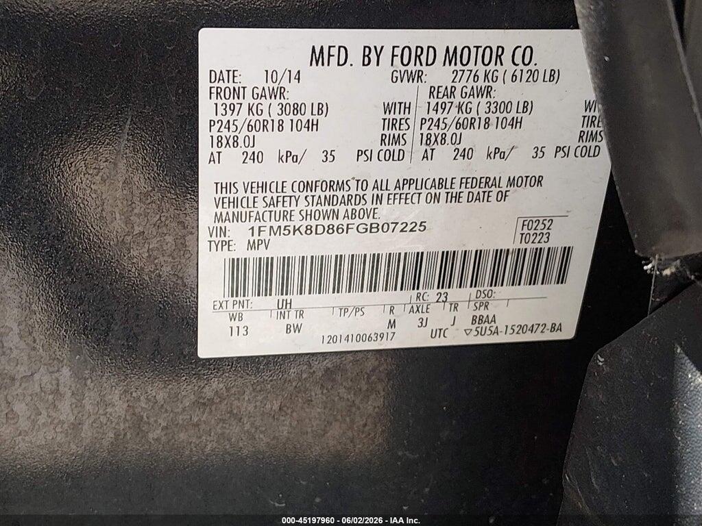 1FM5K8D86FGB07225 2015 FORD EXPLORER photo no. 9