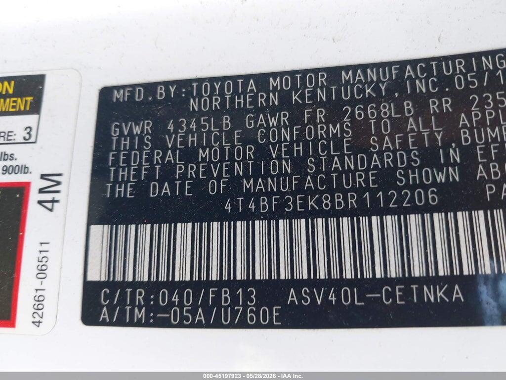 4T4BF3EK8BR112206 2011 TOYOTA CAMRY photo no. 9