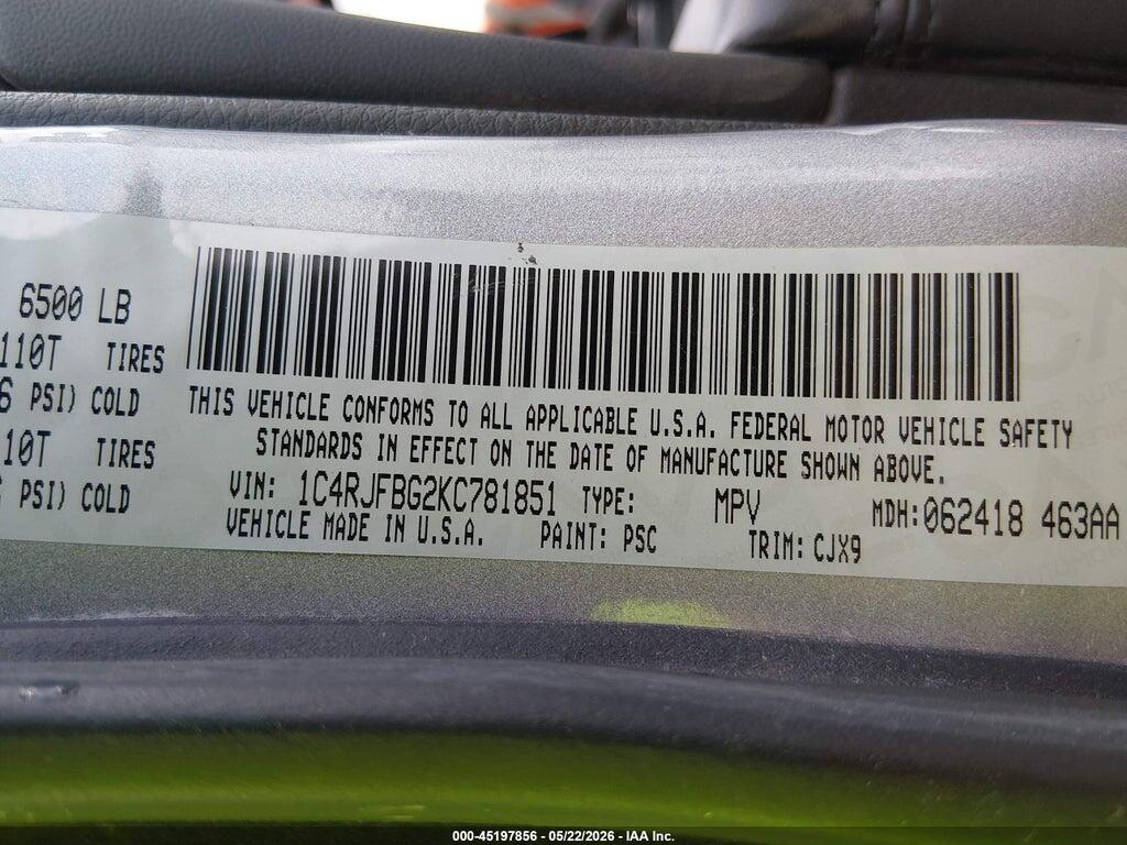 1C4RJFBG2KC781851 2019 JEEP GRAND CHEROKEE photo no. 9