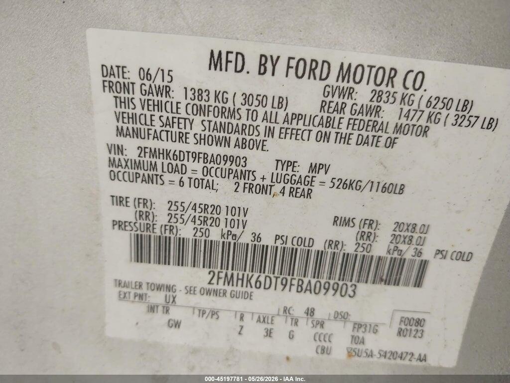 2FMHK6DT9FBA09903 2015 FORD FLEX photo no. 9