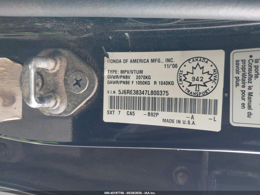 5J6RE38347L800375 2007 HONDA CR-V photo no. 9