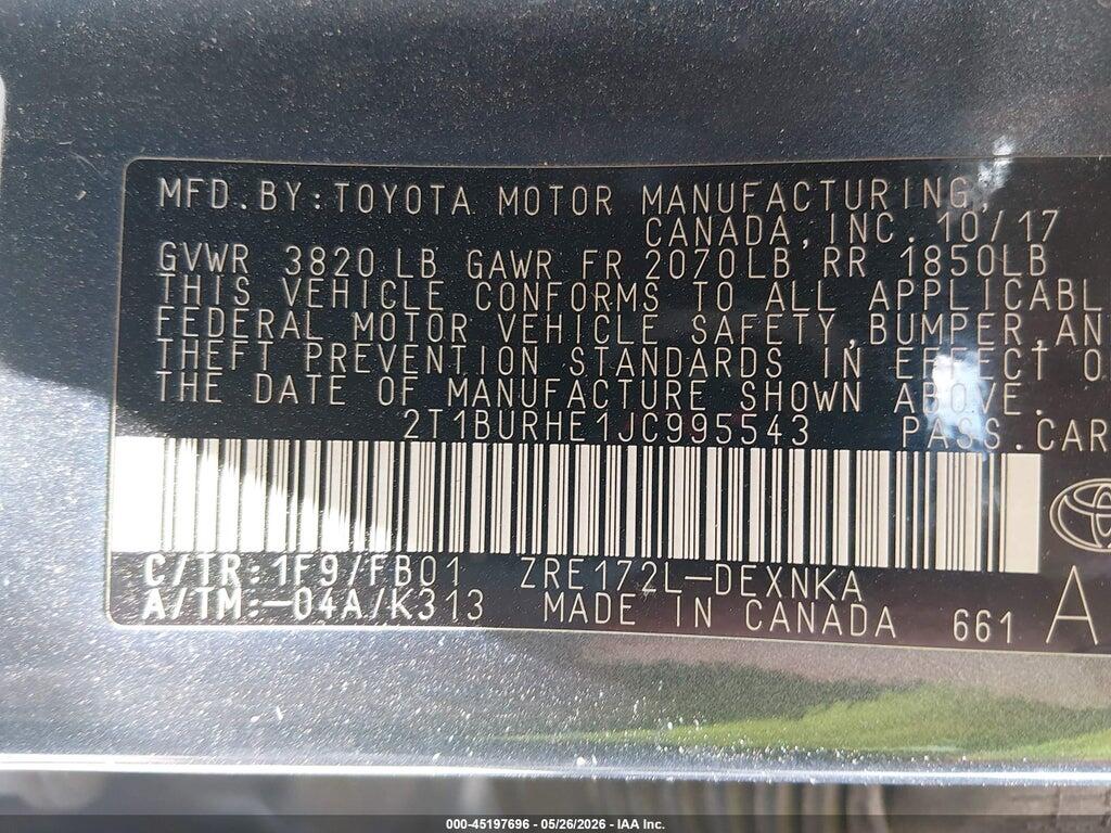 2T1BURHE1JC995543 2018 TOYOTA COROLLA photo no. 9
