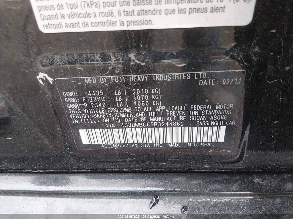 4S3BMBG65B3244862 2011 SUBARU LEGACY photo no. 9