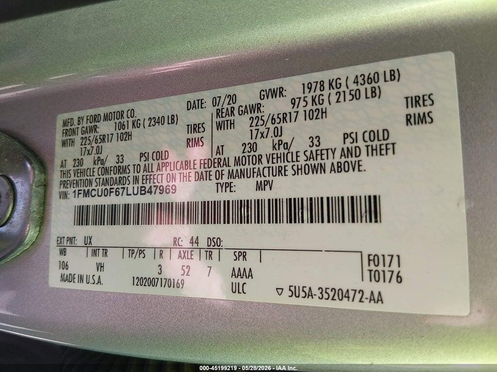 1FMCU0F67LUB47969 2020 FORD ESCAPE photo no. 9