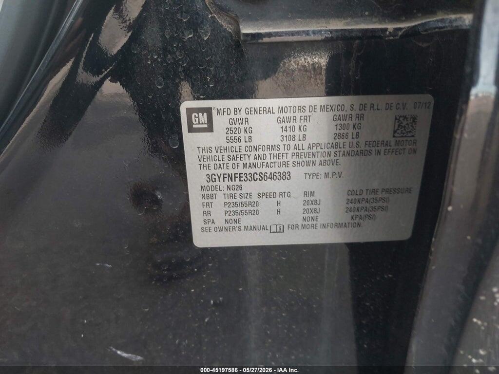 3GYFNFE33CS646383 2012 CADILLAC SRX photo no. 9