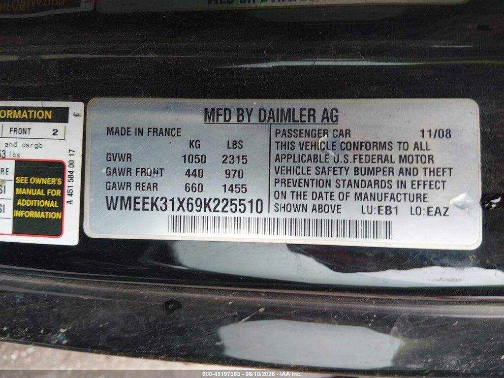 WMEEK31X69K225510 2009 SMART FORTWO photo no. 9