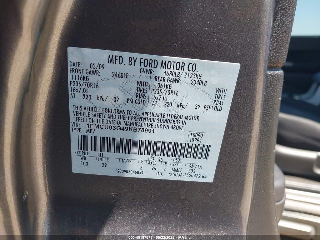 1FMCU93G49KB78991 2009 FORD ESCAPE photo no. 9