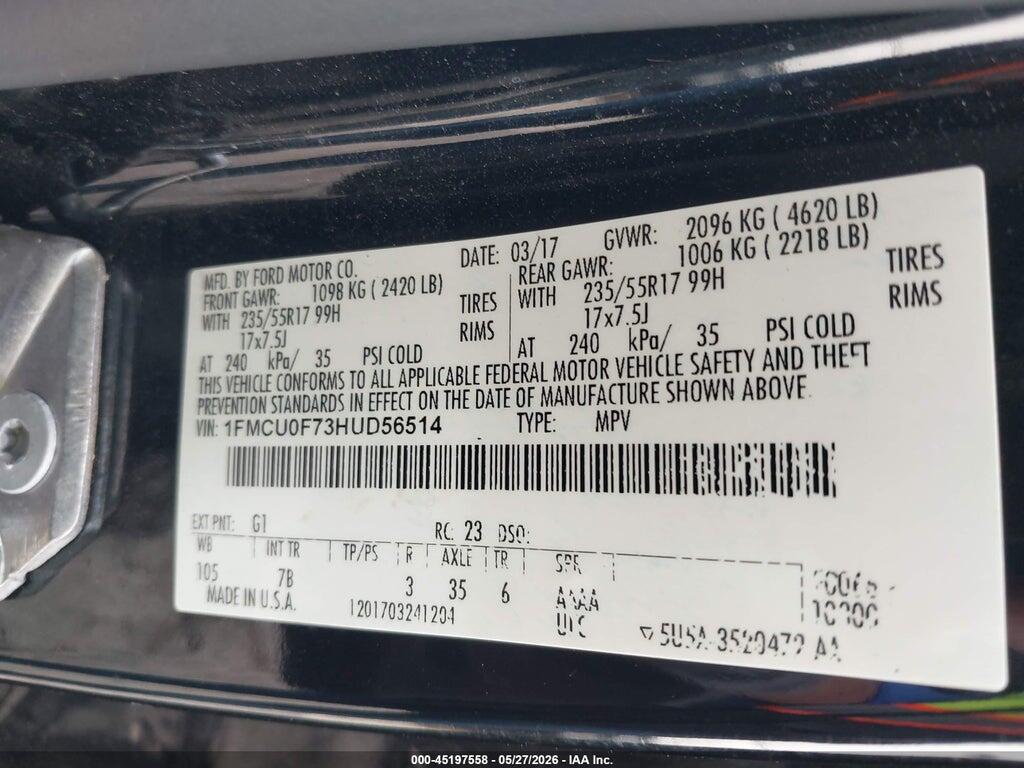 1FMCU0F73HUD56514 2017 FORD ESCAPE photo no. 9
