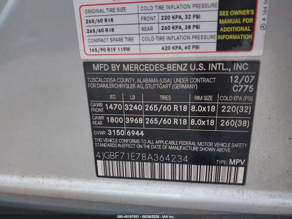 4JGBF71E78A364234 2008 MERCEDES-BENZ GL 450 photo no. 9