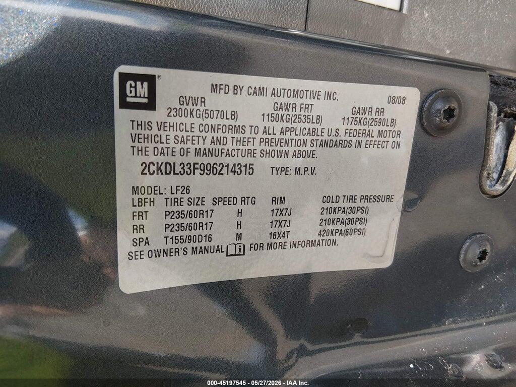 2CKDL33F996214315 2009 PONTIAC TORRENT photo no. 9