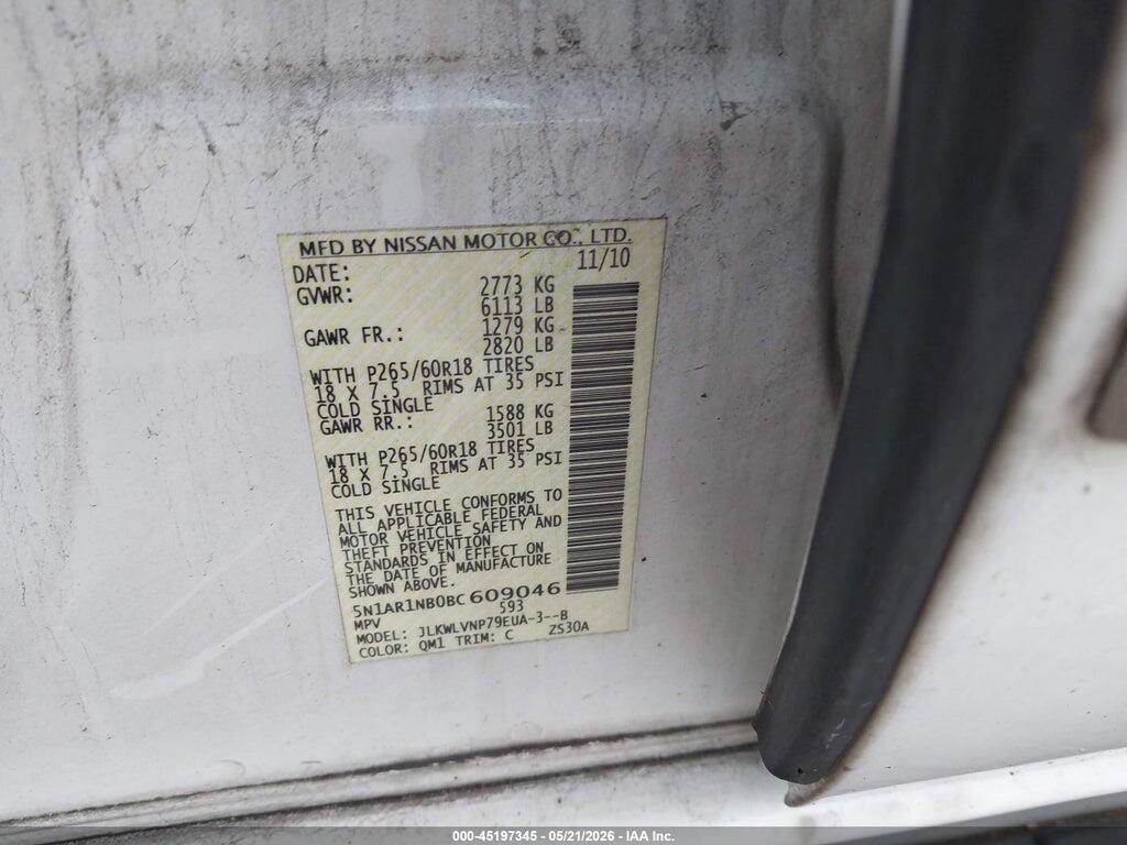 5N1AR1NB0BC609046 2011 NISSAN PATHFINDER photo no. 9