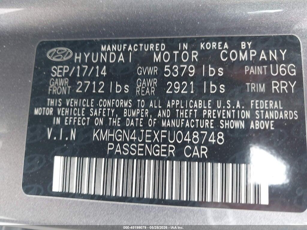 KMHGN4JEXFU048748 2015 HYUNDAI GENESIS photo no. 9